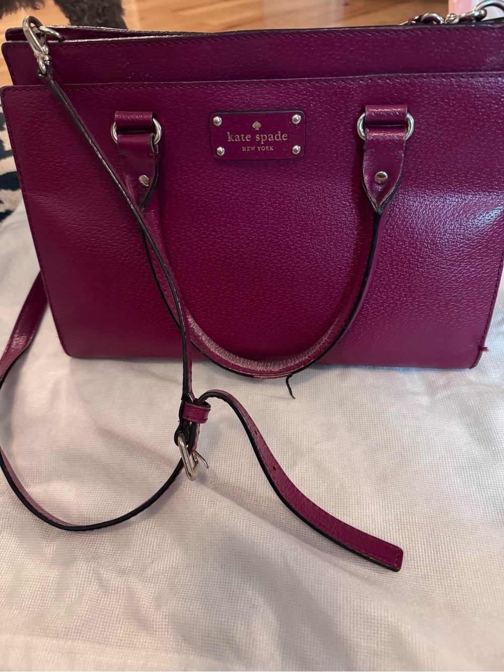 kate spade cognac Leather Satchel with Removable Strap